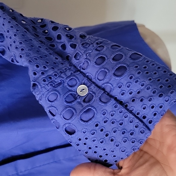 Tracy M, Eyelet Accent Fitted Button Down Blouse, Purplish Blue Color, NWT. - Picture 5 of 12